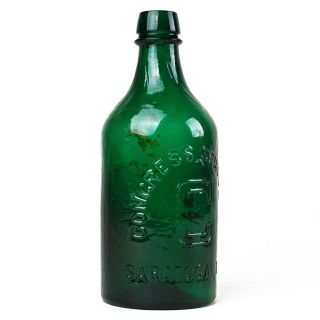 Antique 1880 ' s Congress Spring Co.  Saratoga NY Green Glass Mineral Water Bottle 3
