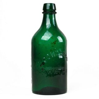 Antique 1880 ' s Congress Spring Co.  Saratoga NY Green Glass Mineral Water Bottle 4