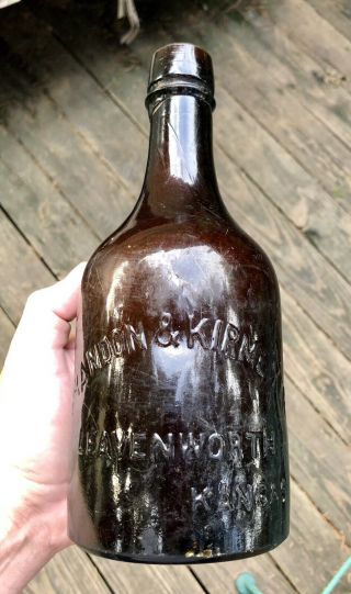 Leavenworth Kansas Ks Amber Bottle Brandon & Kirmeyer - Rare W One ‘r’