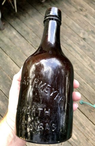 Leavenworth Kansas KS Amber Bottle BRANDON & KIRMEYER - Rare w One ‘R’ 4