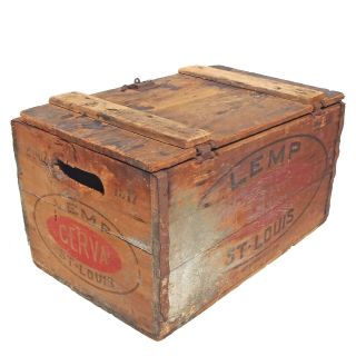1917 Pre - Proh Lemp Cerva Lidded Wooden Box Falstaff Griesedieck Pabst Beer Crate