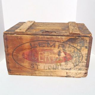 1917 Pre - Proh LEMP CERVA Lidded Wooden Box Falstaff Griesedieck Pabst Beer Crate 8