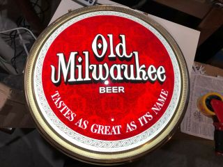 Vintage Old Milwaukee Beer On Tap Round Lighted Advertising Sign.  2 Sided