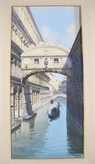 Watercolor Painting Venice Canal W/gondola Signed Stumped Nr Yqz