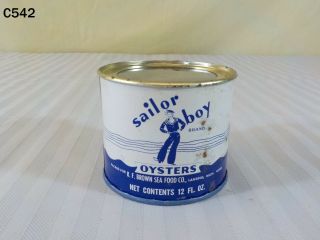 Vintage Sailor Boy Brand R.  F.  Brown Seafood 12 Ounce Oyster Can Lansing Mich.