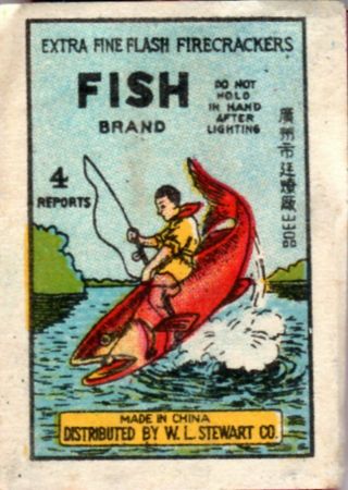 Fish Brand Penny Pack Firecracker Label,  Complete W/ Glassine