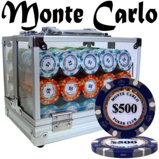 600 Monte Carlo 14g Clay Poker Chips Set With Acrylic Case - Pick Chips