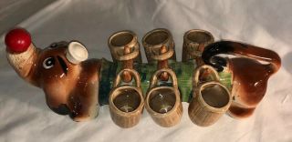 Vintage Ceramic Dachshund Dog Liquor Saki Decanter 6 Shot Glasses Japan Barware