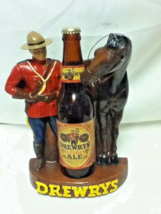 Drewrys Beer Sign Statue Mounty Horse Bottle Display Chalkware Vintage Chalk 55 