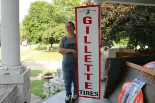 Large Vintage 1962 Gillette Tires Gas Station 60 " Embossed Metal Sign