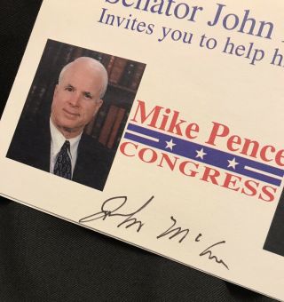 Sen.  John McCain Signed Mike Pence For Congress Invitation Autograph 2