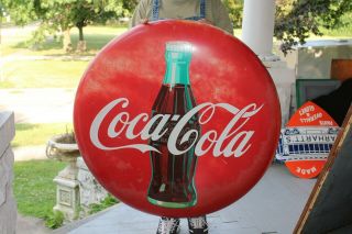 Large Vintage 1958 Coca Cola Soda Pop Gas Station 36 " Curved Button Sign