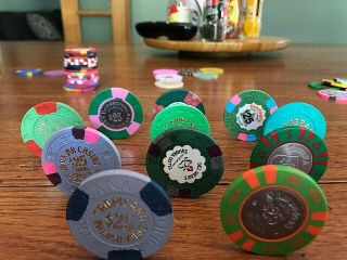 11 Ea $25 Chips Lv,  1 From Ely Nv All Standing On Edge As In Pix