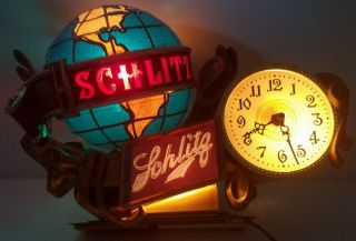 Schlitz Beer Light Up Animated Globe Clock Sign 1976