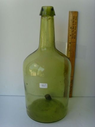 Antique Demi - John Bottle Bright Yellow - Olive Citron 12” 1860 - 1870 54/21