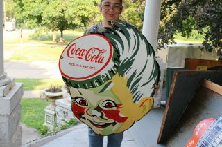 Large Coca Cola Sprite Boy Soda Pop Gas Station 39 " Porcelain Metal Sign