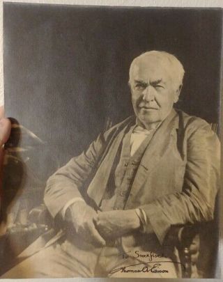 Real Signature Thomas Edison Silver Gelatin Print Inscribed To Stockfisch 1920 