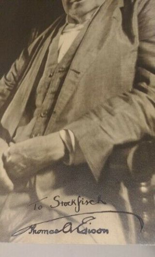Real Signature Thomas Edison Silver Gelatin Print Inscribed to Stockfisch 1920 ' s 6