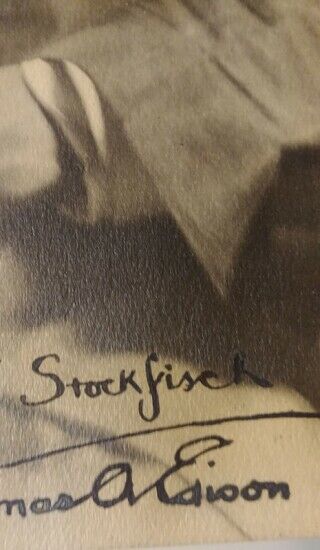 Real Signature Thomas Edison Silver Gelatin Print Inscribed to Stockfisch 1920 ' s 8
