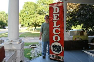 Large Vintage 1954 Delco Batteries Gas Station 71 " Metal Sign