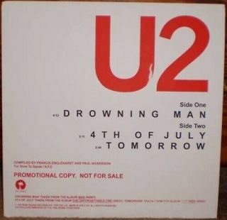 U2 Drowning Man/4th Of July/tomorrow 12 " Vinyl Slow To Speak White