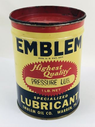 Emblem Oil Co.  Can,  Warren,  Pa Specialized Pressure Lubricant 1 Lb Metal 145