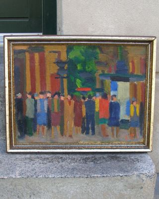 Ejnar Jensen (danish,  1908) Figures In The Street.  1940s Expressionist.