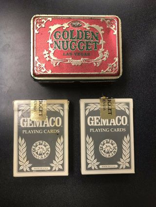 Golden Nugget Casino Las Vegas 2 Deck Playing Cards & Tin,  Green/gold/red