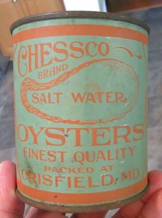 Vintage One Pint Oyster Tin Can Advertising Chessco Salt Water Crisfield Md