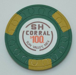 1976 Sh Corral $100 Casino Chip Sun Valley Nevada Horshu Mold