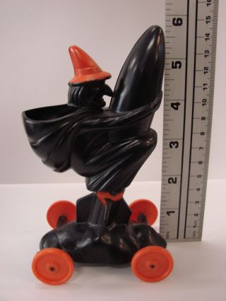 VINTAGE HALLOWEEN KOKOMOLD BLACK WITCH ROCKET PLASTIC CANDY CONTAINER ROSBRO TOY 12