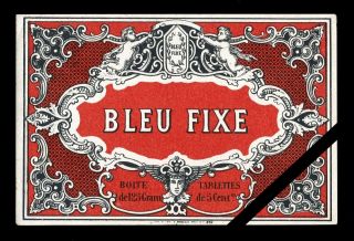 Rare Antique French Fabric Textile Dye Label: Vintage Bleu Fixe