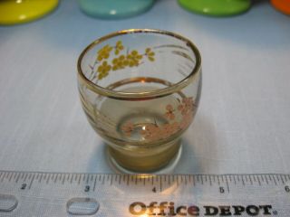 Vtg/atq Handmade Sake - Shot Glasses Yellow & Pink Blossom Gold Rim - Frost Base