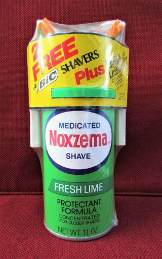 Rare Vtg Noxzema Medicated Shave Cream Fresh Lime W/ 2 Promo Shavers 11oz
