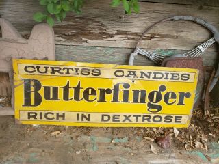 Vintage 1930s Or 40s Curtiss Candies Butterfinger Candy Bar Soda Metal Sign