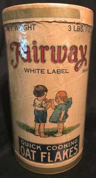 Vintage 1900s Fairway Brand Rolled Oats Container 3lb Box Graphics