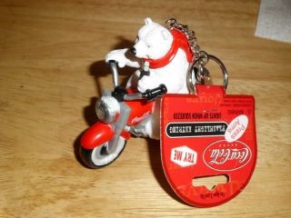 Vintage Coca - Cola Rubber Polar Bear On Motorcycle Flashlight Keychain