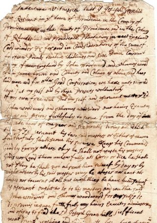 1730,  Providence,  R.  I.  ; Man Puts Himself Into Bondage For Money,  Signed