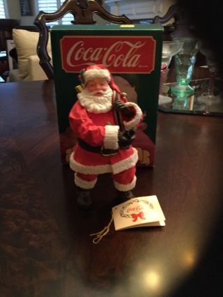 Coca Cola Fabric Mache Santa Coke Bottle And Sack Of Toys 7 " Figure 1989