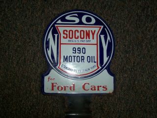 Socony Porcelain Double Sided Sign 990 Motor Oil 1930