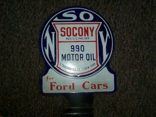 SOCONY PORCELAIN DOUBLE SIDED SIGN 990 MOTOR OIL 1930 5