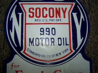 SOCONY PORCELAIN DOUBLE SIDED SIGN 990 MOTOR OIL 1930 7