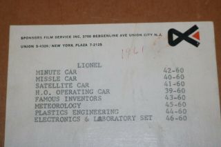 1961 LIONEL TRAINS Advertising - FULL 7 INCH 16mm Film Master Reel EX, 2