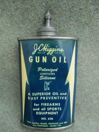 Old Vintage J.  C.  Higgins Gun Oil Lead Top Handy Oiler Tin Can - Blue