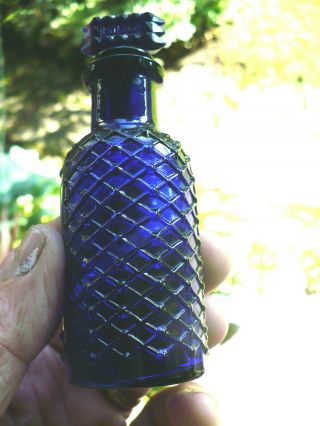 Cobalt Blue Lattice Poison With The Stopper 3 1/2 Inch