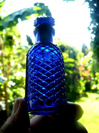 Cobalt blue lattice Poison with the stopper 3 1/2 inch 5