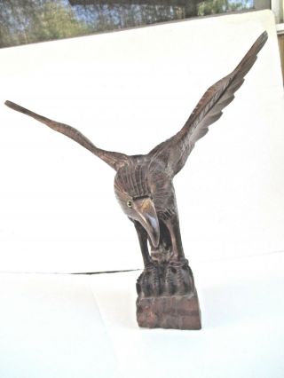 Hand - carved Wooden Eagle approx.  14 inches tall carved from 1 piece of wood 6479 4