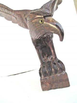 Hand - carved Wooden Eagle approx.  14 inches tall carved from 1 piece of wood 6479 5