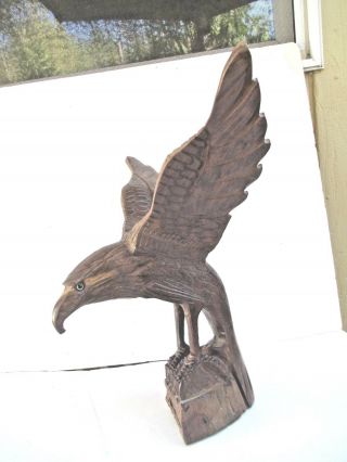 Hand - carved Wooden Eagle approx.  14 inches tall carved from 1 piece of wood 6479 6
