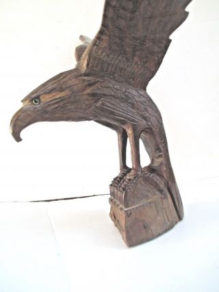 Hand - carved Wooden Eagle approx.  14 inches tall carved from 1 piece of wood 6479 7